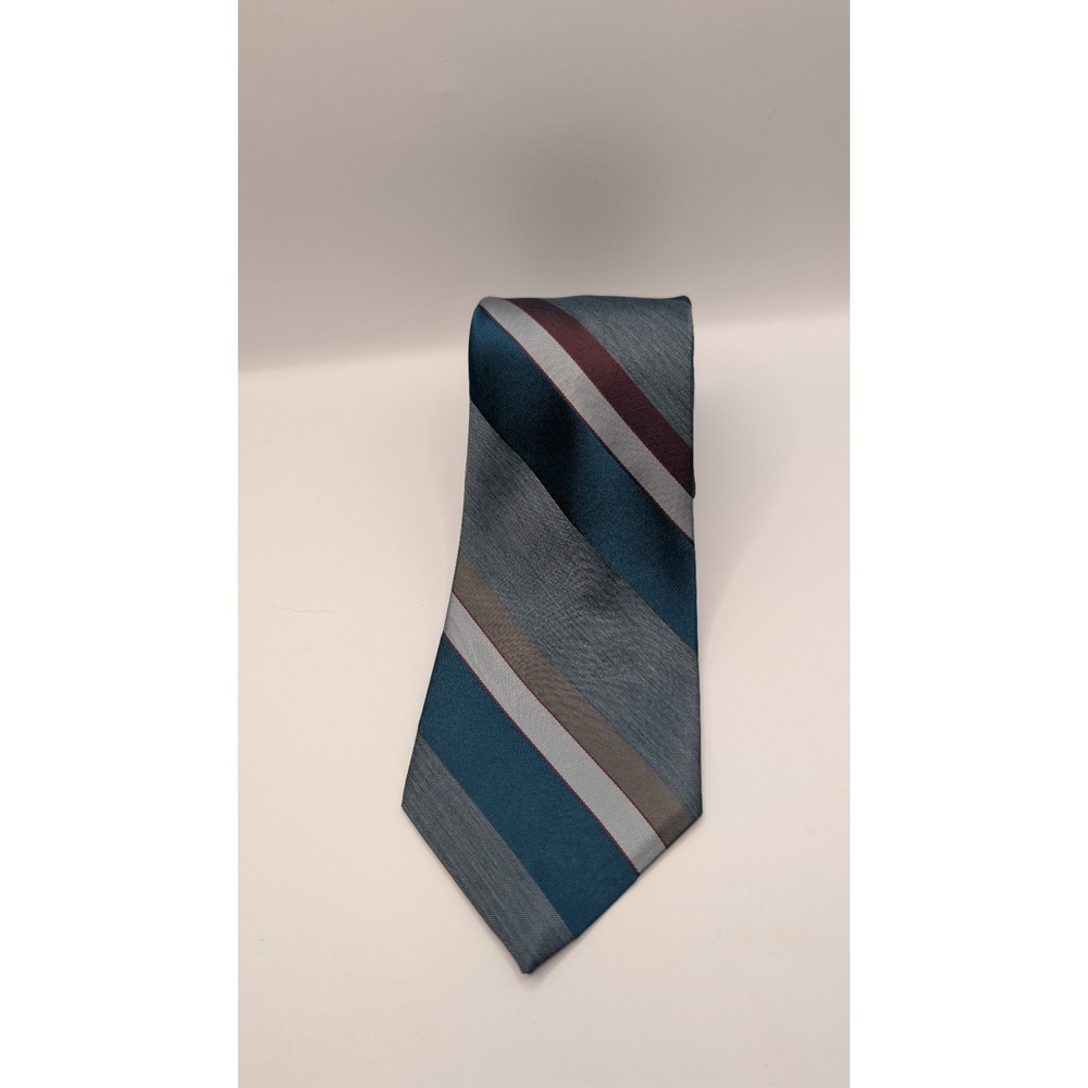 An Original Penguin Men's Necktie Grey Black Diagonal Stripe Embroidered Logo
